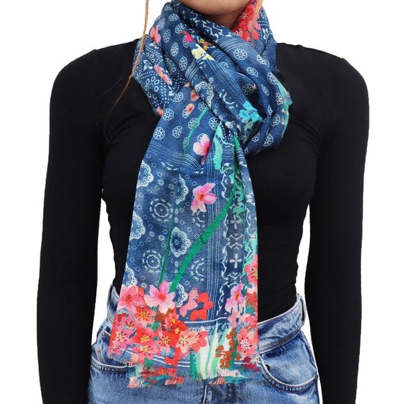Blue Floral Scarf - Picture 1 of 4